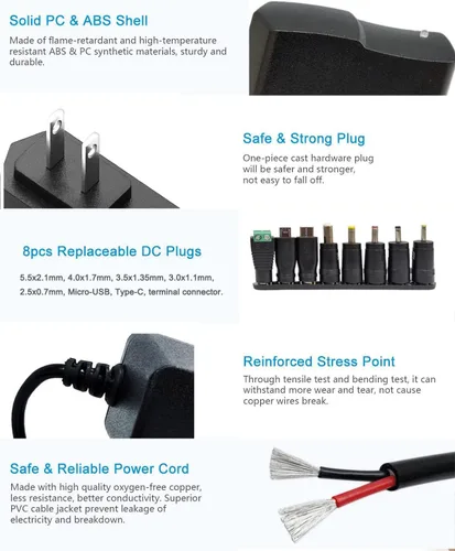 Miniatura 3 de Adaptador de fuente de alimentación de 12.6V 1A 100-240 AC a DC 12V 12.6V 1000mA transformador de fuente de alimentación de CA/CC con 8 puntas