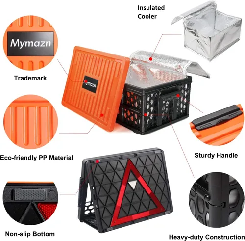 Miniatura 4 de Mymazn Organizador de caja de maletero con enfriador para automóvil, caja organizadora de tapa de maletero plegable de plástico para viajes