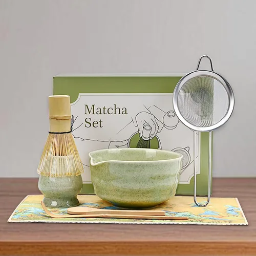 Miniatura 2 de Juego de batidor de matcha verde, kit de té japonés con batidor y cuchara de bambú, Chawan de cerámica con boquilla para ceremonia de té