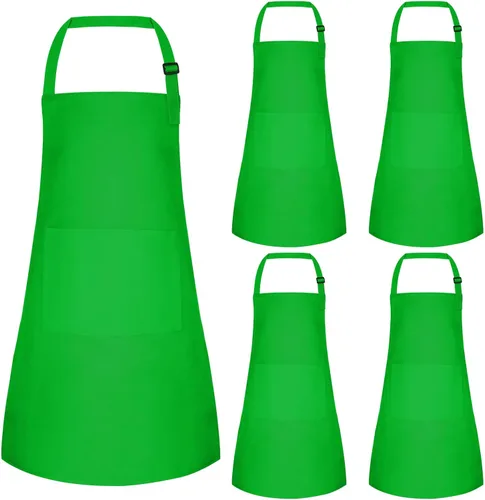Juego de 5 delantales para niños, delantal ajustable para niños con 2 bolsillos, delantales de chef para niños para pintar, cocinar, hornear, Verde