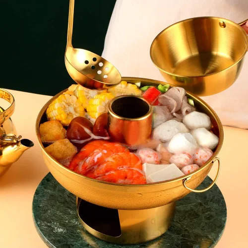 Miniatura 4 de Olla de acero inoxidable dorada duradera para fondue de postre, olla multiusos para frutas, perfecta para reuniones familiares, fiestas de Oro
