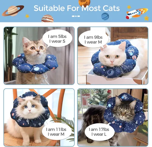 Miniatura 6 de ComSaf Collar de cono para gato, suave, protector ajustable para evitar lamer después de la cirugía, cómodo y ligero collar isabelino para gatito