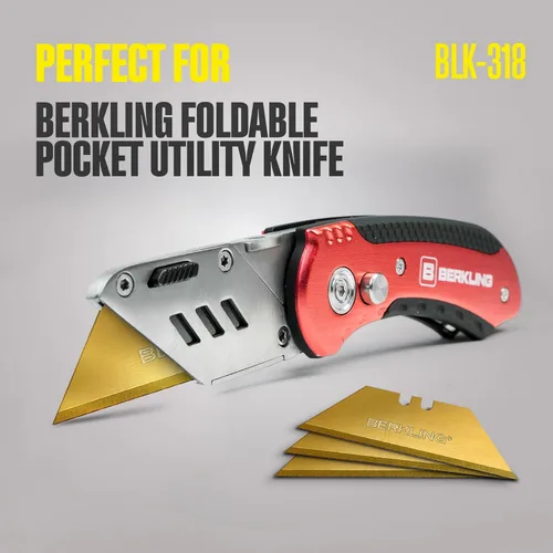 Miniatura 7 de Berkling - Cuchillas para cuchillo utilitario con revestimiento de titanio, 50 unidades con dispensador, SK2H afiladas con láser endurecidas, ultra
