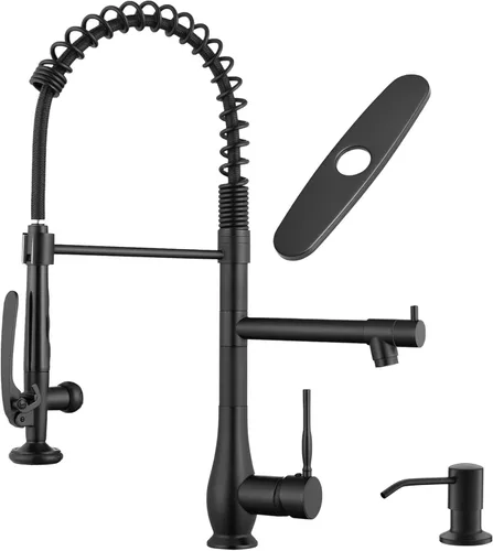 Miniatura 8 de GIMILI Grifo de cocina negro mate con rociador extraíble de una sola manija grifo de fregadero de cocina de alta presión grifos de cocina