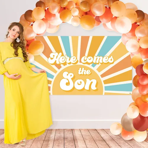 Miniatura 5 de Here Comes The Son - Telón de fondo para baby shower, estilo bohemio, retro, apagado, amanecer, decoración para colgar en la pared, fiesta