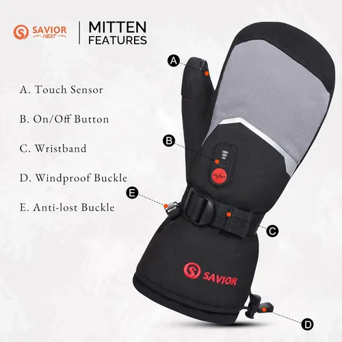 Miniatura 9 de SAVIOR HEAT Manoplas Calefactables con Batería, Guantes de Esquí con Batería, Manoplas Eléctricas Recargables Mejoradas para Esquí, Camping