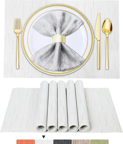 Miniatura 22 de BETEAM Juego de 4 manteles individuales de vinilo tejido para mesa de comedor, lavables, lavables, manteles individuales de cocina, duraderos