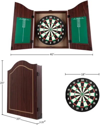 Miniatura 7 de Juego de gabinete de tablero de dardos con tablero de 45,7 cm, 6 dardos con punta de acero y pizarra para anotaciones, para salas de juegos, retiros