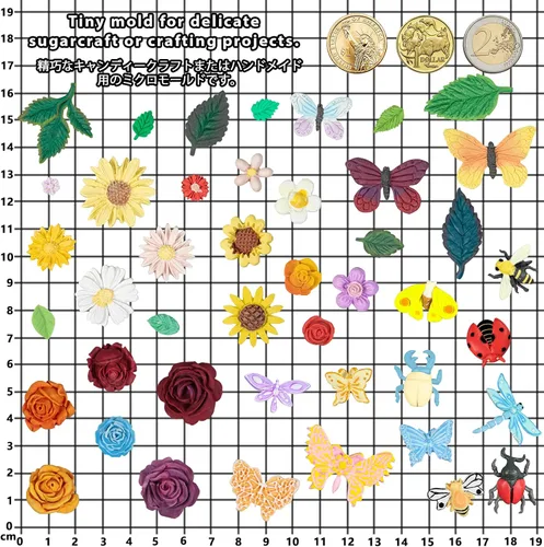 Miniatura 6 de Moldes de silicona para fondant de hojas de rosas e insectos, paquete de 6 44 cavidades para resina UV, resina epoxi para fundición de joyas