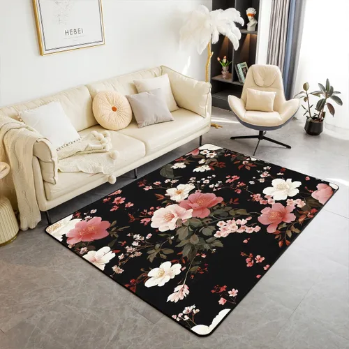Miniatura 9 de jejeloiu Groovy Flower Area Rug 5x7 Polyester Retro Floral Boho Living Room Rugs 70S Hippie Groovy Flowers Bohemian Decor Carpet Psychedelic Floral
