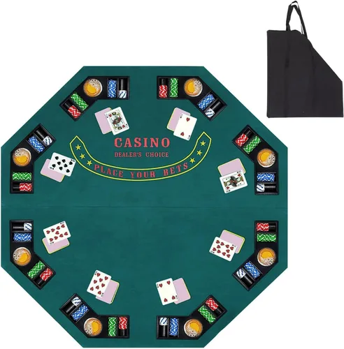 Cubrecartas de póquer plegable de 48 pulgadas, tapete de mesa de póquer portátil para 8 jugadores con soporte para tazas y bolsa de transporte,