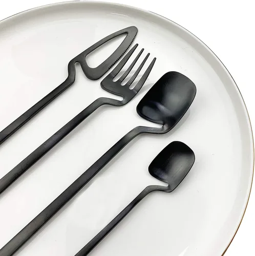 Miniatura 7 de JASHII Juego de cubiertos de acero inoxidable de 24 piezas con acabado satinado para 6 vajillas, apto para lavavajillas (negro mate)
