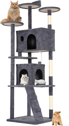Miniatura 12 de BestPet Torre para Gatos de 54" Beige Resistente, Fácil de Ensamblar, Centro de Actividades Multinivel con Postes Rascadores de Sisal, Condos