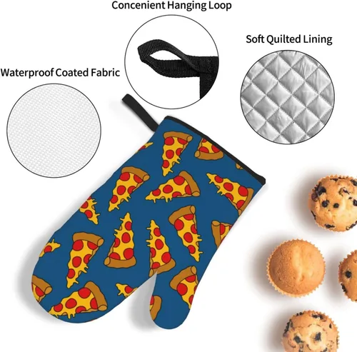 Miniatura 5 de Juego de 4 manoplas de horno y soportes para ollas de pizza, guantes resistentes al calor para cocina, hornear, asar a la parrilla, barbacoa Linda