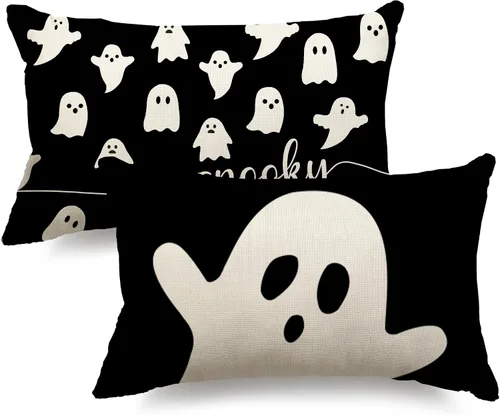 Miniatura 16 de Funda de almohada de Halloween de 12 x 20 pulgadas, diseño de fantasma, acuarela, para Halloween, decoración de almohadas lumbares para exteriores