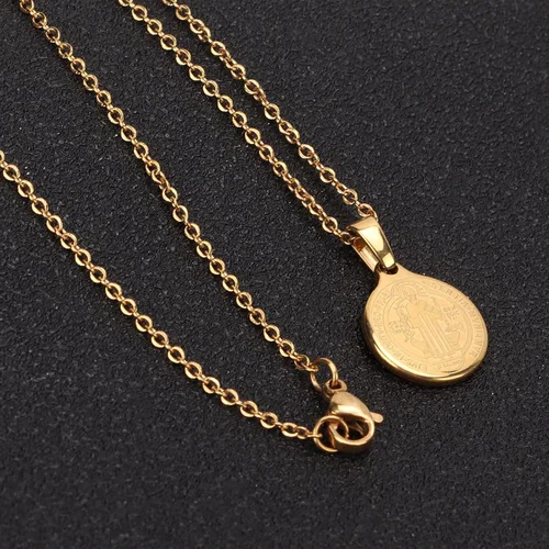 Miniatura 6 de Pssopp Collar de medalla de San Benito con colgante de acero inoxidable, collar protector religioso, por defecto