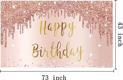 Miniatura 2 de Cartel de feliz cumpleaños de oro rosa y decoraciones de fondo para niñas y mujeres, suministros de letrero de fiesta temática rosa, gran póster
