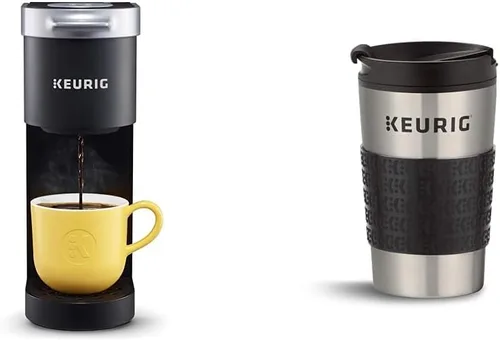 Keurig K-Mini - Cafetera de una sola porción, color negro y taza de viaje para cafetera de cápsulas K-Cup, 1 unidad (paquete de 1), acero inoxidable