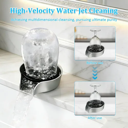 Miniatura 3 de Enjuagadora de vidrio para fregadero de cocina, enjuague de vidrio de alta presión giratoria de 360 grados con cabezal rociador extraíble, enjuague
