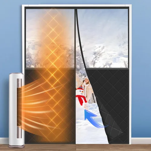 Miniatura 10 de LIAMST Cortina magnética para puerta con aislamiento térmico, se adapta a puertas de 32 x 80 pulgadas, apertura central, tela Oxford duradera y Gris