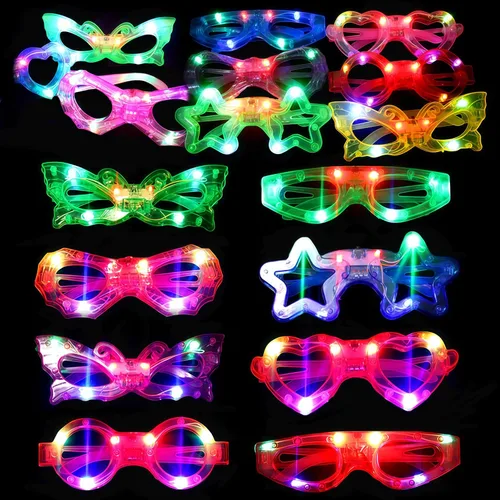 Paquete de 24 lentes LED para niños, suministros de fiesta que brillan en la oscuridad, 6 luces LED, 6 formas, gafas de fiesta intermitentes,