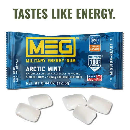Miniatura 2 de MEG - Goma de mascar de energía militar 100 mg de cafeína por pieza + aumenta la energía + aumenta el rendimiento físico + paquete de 4