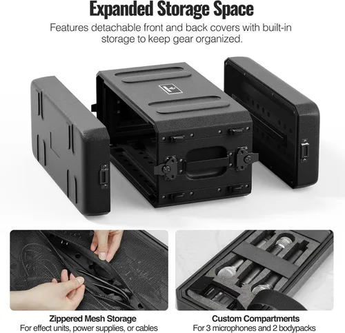 Miniatura 7 de Phenyx Pro Juego de micrófono inalámbrico de 4 canales PTU-5200-2H2B incluido con estuche de rack poco profundo 4U PRCSE-4U