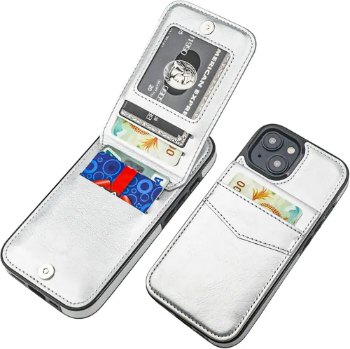 Miniatura 9 de KIHUWEY Compatible con funda tipo cartera con tapa para 15 con soporte para tarjetas de crédito, cierre magnético de cuero premium con función