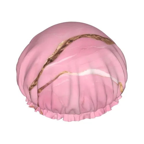 Miniatura 27 de Gorro de ducha reutilizable con estampado de cerdo rosa para mujer, doble capa impermeable, gorro de baño de secado rápido