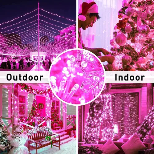 Miniatura 6 de Guirnalda de luces para exteriores de 33 pies, 100 luces LED con controlador de modos de memoria, luces de Navidad extensibles para bodas, Navidad