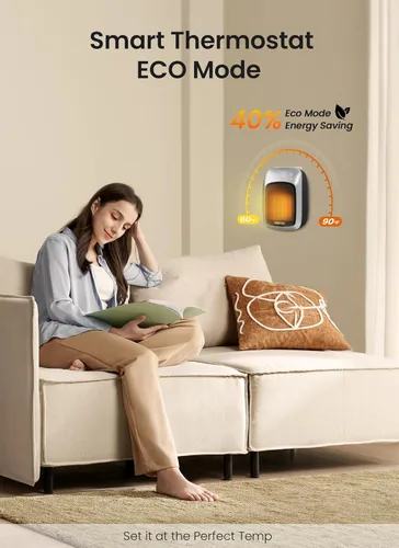 Miniatura 4 de Brightown Calentador de espacio enchufable para uso en interiores, calentador de pared pequeño de 800 W con control remoto y termostato, pantalla