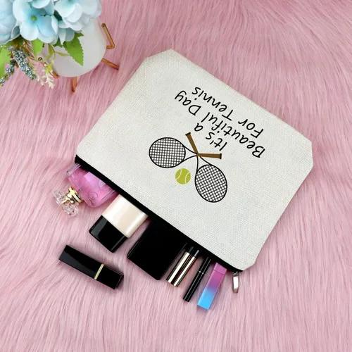 Miniatura 4 de Sfodiary Bolsa de maquillaje para amantes del tenis, regalo inspirador para niñas de tenis, bolsa de cosméticos con temática de jugadores, Bolsa