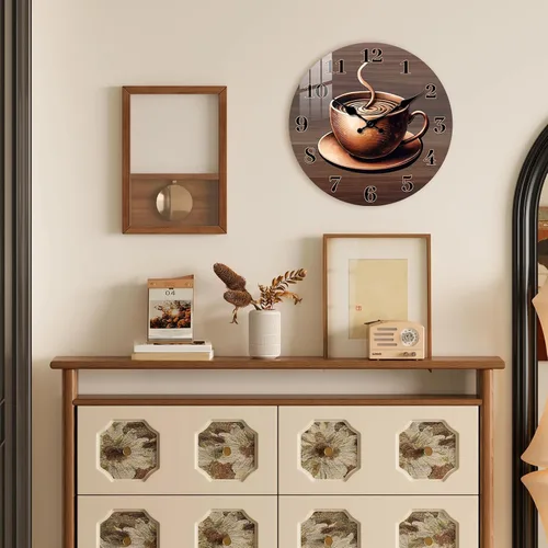 Miniatura 4 de Reloj de madera grande para sala de estar, reloj rústico de 16 pulgadas, funciona con pilas, reloj de pared de taza de café, silencioso, sin tictac
