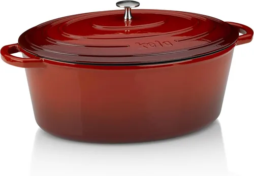 Miniatura 12 de kela Hierro fundido esmaltado para horno holandés con tapa y mango de acero inoxidable, alta retención de calor, 4 cuartos de galón, color rojo