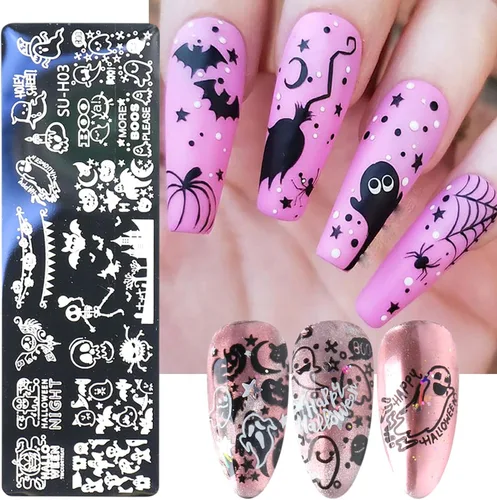 Miniatura 4 de Juego de 6 plantillas de estampado de uñas con líneas francesas, flores, hojas, diseño de corazón sonriente, kits de estampación, herramientas