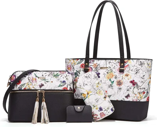 Miniatura 161 de Juego de 4 bolsas modernos para mujer de cuero sintético: bolso tote, bolso de hombro, bolso de mano y cartera.
