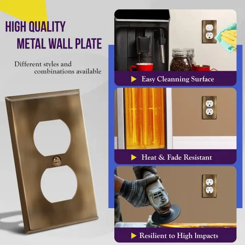 Miniatura 4 de ENERLITES Placa de pared de metal con salida dúplex para receptáculos, cubierta de salida de acero inoxidable, resistente a la corrosión