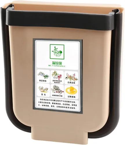 CHICIRIS Basurero plegable para cocina, cubo de basura colgante de cocina, cubo de basura plegable de plástico de 9 litros con soporte de fijación