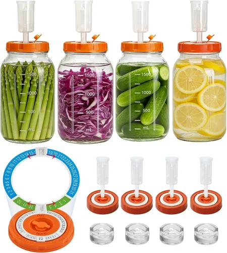 Miniatura 9 de Kit de fermentación para tarro de fermentación de masón de boca ancha, 2 pesos de vidrio, 2 tapas con marcador de fecha, 2 esclusas (sin frascos)