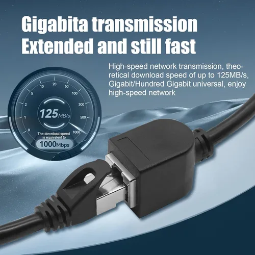 Miniatura 2 de Cable de extensión Ethernet CAT6, cables RJ45 de 90 grados blindados macho a hembra, ancho de banda de soporte de hasta 250 mhz, 1.6 pies, negro