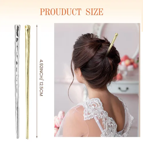 Miniatura 3 de RAYNAG Paquete de 4 palillos de metal para el cabello, palillos de pelo para niñas y mujeres, alfileres de aleación, dorado y plateado