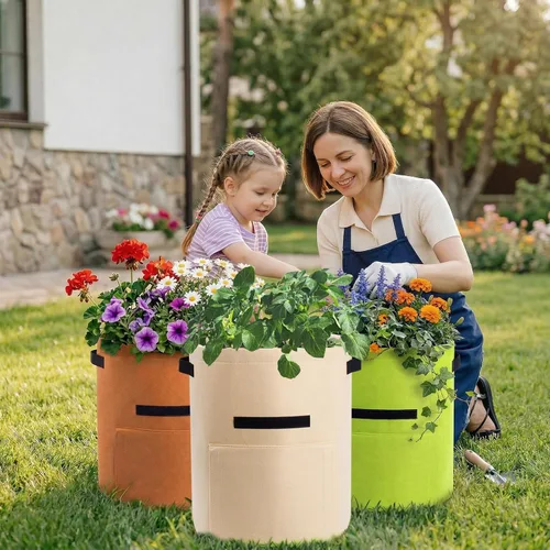 Miniatura 8 de Homyhoo Bolsas de cultivo de patatas con solapa de 10 galones, paquete de 4 macetas con asas y ventana de cosecha para papa, tomate y verduras