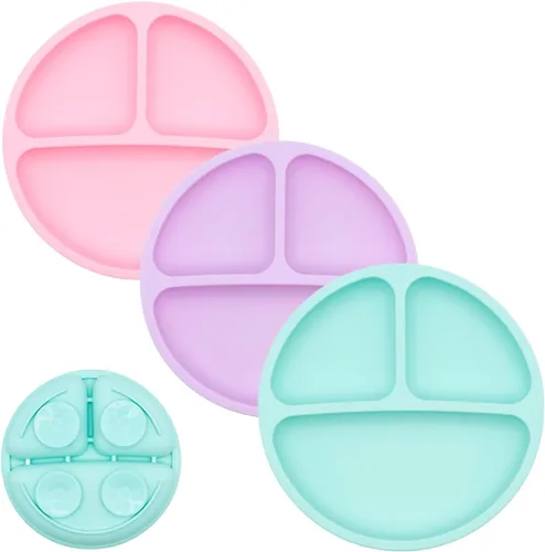Miniatura 22 de WeeSprout - Platos de succión para bebés y niños pequeños con tapas, 100% silicona, diseño dividido para comedores selectivos, aptos para microondas
