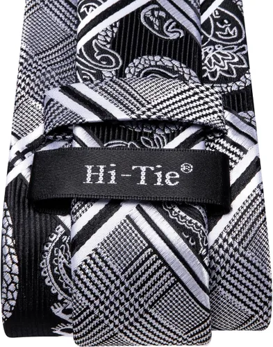 Miniatura 329 de Hi-Tie Corbata clásica de cachemira para hombre con pañuelo y gemelos a cuadros