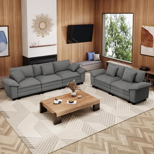 Miniatura 48 de MIXPATIO Juego de sofá modular Cloud en forma de U, asiento profundo de 3 piezas, sofá modular de 6 plazas y brazos extraíbles, felpilla de felpa