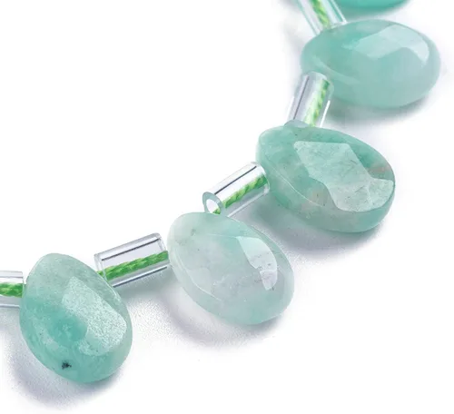 Craftdady 30 cuentas de piedra natural de amazonita facetada con forma de lágrima perforada en la parte superior, cuentas sueltas de cristal