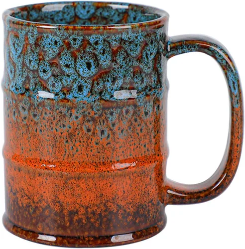 Tazas de café de cerámica azul y marrón de 20 onzas, grandes, aptas para lavavajillas y microondas, perfectas para la oficina y el hogar