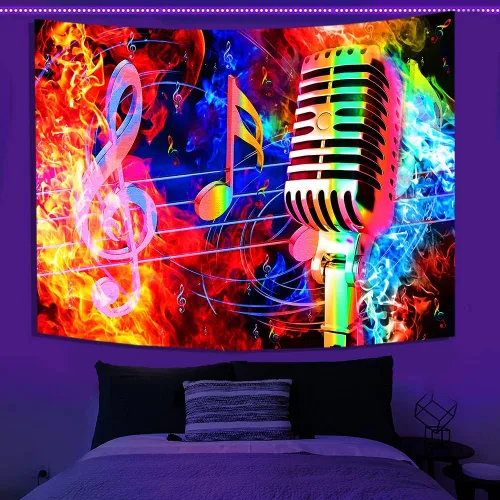 Miniatura 9 de TPMDFC Tapiz musical UV con luz negra, nota musical reactiva, tema fresco, tamaño pequeño, 40 pulgadas, 30 pulgadas, tapices colgantes de pared