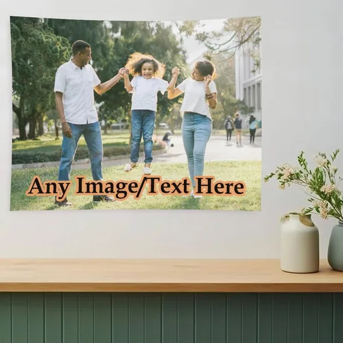 Miniatura 3 de Nsipan Tapiz de pared personalizado, texto con imagen, tapiz personalizado para boda, divertido telón de fondo, perfecto para decoración del hogar