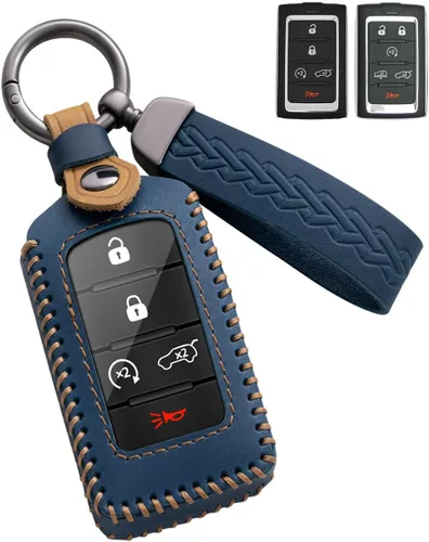 Miniatura 10 de Funda de cuero para llavero de Jeep, funda protectora de llavero inteligente compatible con Grand Cherokee L Grand Wagoneer 2021-2026 (negro)